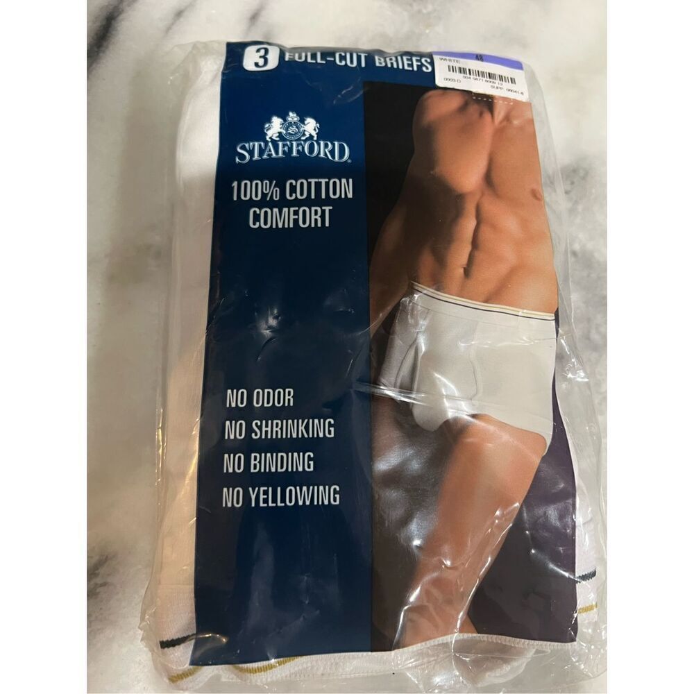 New Vintage Stafford JC Penney 3 Pack Men's Size 48 Full-Cut Briefs 100% Cotton